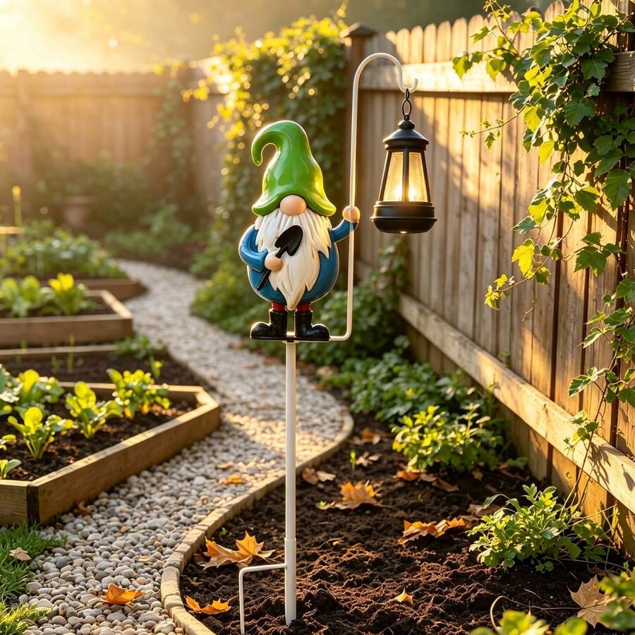 Green Hat Gnome Lantern Garden Stake Light, Outdoor Gnome Statue Hanging Decorative Light, Gnome Statue Lawn Ornament, Suitable For Yard, Patio, Flower Bed Decoration - Green Hat Elf Lantern - View 1