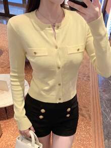 Autumn/Winter New Korean Style Sweet Casual Knit Cardigan For Women, Versatile For Daily Commute Fall - Yellow - View 8