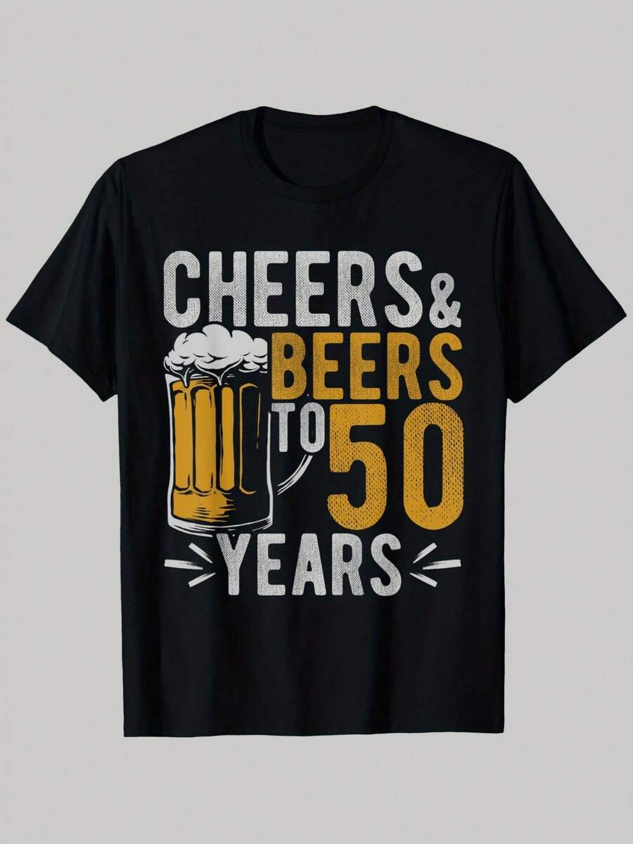Camiseta para Amantes de la Cerveza para el 50º Cumpleaños - ¡Felicidades por los 50 Años! - Divertida Camiseta para Fiesta de Bebidas para Hombres y Mujeres - Camiseta de Algodón Grueso de - Negro - Ver 1