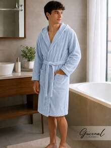 Stella Cotton Velvet Hooded Robe | Women's Robe | Men's Robe | Bridal Set | Bathroom - Blue - View 3