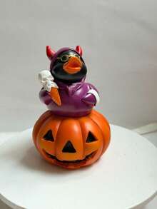 1pc Halloween Duck Penguin Pumpkin Statue, Gothic Skull Decor, Spooky Desktop Ornament, Home Party Decoration - A - View 13