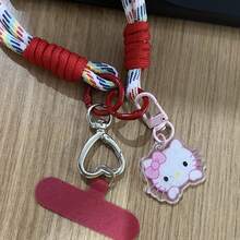 1pc Official Licensed Sanrio KT Woven Phone Wrist Strap Lanyard, Durable Polyester Rope With KT Pendant And Heart-Shaped Buckle, Comes With Installation Pad For Easy Setup, Anti-Loss And Anti-Drop Design, Suitable For Daily Commute, Shopping And Outdoor Carrying - A - View 7
