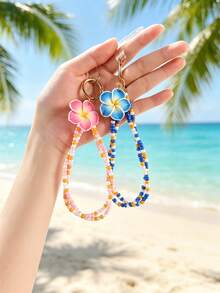 1pc Bohemian Seed Bead Multi-Layer Plumeria Pendant Phone Anti-Loss Decorative Lanyard (Random Color) - Multicolor - View 6
