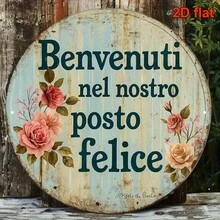 2D Flat Round Italian Sign, Decorated With Vintage Decorative Plaque, Adorned With Vintage Rose Pattern, Perfect For Decorating Living Room, Bedroom, Dining Room, Cafe, Bar And Other Spaces (Random Hole Position) - A - View 1