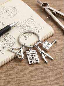 1pc Math Keychain, Compass Protractor Pendant, Graduation Gift For Students And Teachers, Back To School Backpack Charm, Fun Gift - Multicolor - View 2