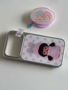1pc White Background Pink Polka Dot Pink Rabbit Cartoon Pattern Electroplated Silver Frame Large Window Glossy Soft Shell Full Coverage Anti-Drop Lens Protection No Lanyard Accessories Phone Case Compatible With All Apple Models Retro Korean Girly Ins Style - Silver - View 6