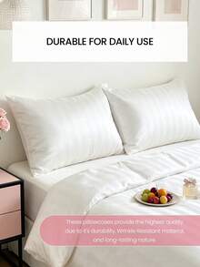 HONEYMOON 300 Thread Count Jacquard Striped Cotton Pillowcases, White - Set Of 2, Pillows Not Included,Soft Breathable & Wrinkle Resistant,Luxury Hotel Style Envelope Closure,Pillowcases For Home & Dorm - White - View 4