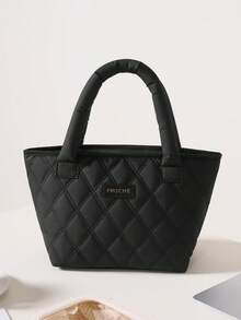 Quilted Diamond Pattern Handheld Lunch Bag, Skin-Friendly Texture, New Fashion Large Capacity Insulated Lunch Bag, Portable Handbag, Women's Multi-Functional Lunch Bag, Suitable For Office Meal, Commuting, Daily Insulation, Lunch Bag & Pencil Case Set - Multicolor - View 18