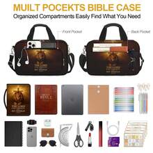 Lion Cross Bible Cover Case For Mens, Large Bible Carrying Book Case Church Bag With Strap & Handle Zipper Pocket, Bible Study Supplies Journaling Kit, Highlighters Tabs Pens Cross Clips - View 6