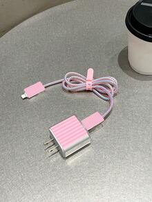 Set Pelindung Charger Pink Line Kompatibel dengan Kepala Pengisi Daya Apple 20W dan Kabel Data, Perlindungan Anti-Kerusakan - Berwarna merah muda - View 3