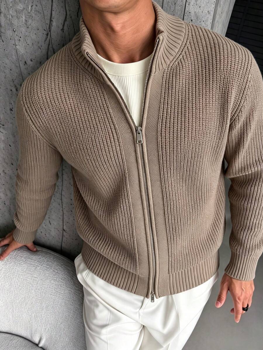 Men's Autumn/Winter Fashion Double Zipper Design Cardigan Knit Sweater
