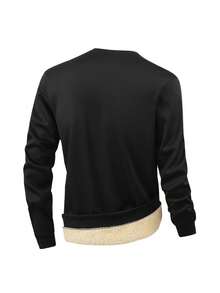 Autumn And Winter Men's Round Neck Sweatshirt, -Lined, Thickened, Warm, Loose-Fitting Sports Top Cold Weather, Hiking, And Casual Daily Wear - Black - View 4