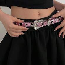 1pc Luxury Rhinestone Fashion Decorative Belt, Glitter Sequin Waist Belt, Suitable For Jeans, Pants And Dresses, Y2K Style Perforated Glitter Belt Accessory - Rhinestone Belt - View 4
