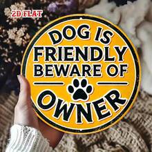 2D Flat Single Piece Funny Joke 8X8 Inch Sign, Pet Lover Round Sign, Owner Warning Metal Sign, Friendly Dog Country, Suitable For Home, Garage, Restaurant, Cafe, Pre-Drilled Holes, Style As Shown In Size Chart - Multicolor - View 7