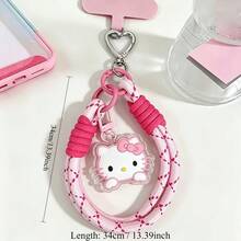 1pc Official Licensed Sanrio KT Woven Phone Wrist Strap Lanyard, Durable Polyester Rope With KT Pendant And Heart-Shaped Buckle, Comes With Installation Pad For Easy Setup, Anti-Loss And Anti-Drop Design, Suitable For Daily Commute, Shopping And Outdoor Carrying - A - View 4
