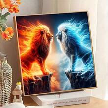 1PC | 5D DIY Diamond Painting | Ice And Fire Lion Pattern Diamond Painting Kit, Round Full Drill Mosaic Craft Set, High-Definition Art Diamond Painting, Focus And Relax Your Mind Through DIY, Suitable For Living Room, Bedroom, Office Wall Decoration, Surprise Holiday Home Decor Gift For Family And Friends, Unframed - round diamond - View 4