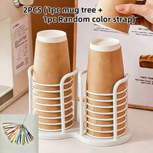 2pcs (1pc Cup Holder + 1pc Lanyard), Multi-Functional Disposable Cup Holder, Plastic Material, Layered Design, Lightweight And Compact, Tea Cup Coffee Cup Storage, Paper Cup Dispenser, Key Storage, Home Users, Office Employees, Kitchen, Desktop, Cafe, Bathroom, Spa Center Use - Color - View 13