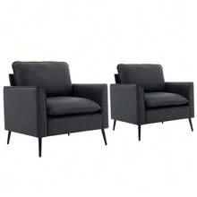 Sofa With Scratch-Resistant Faux Leather Upholstery, Nordic Retro, Minimalist And Luxurious - 黑色 - 查看 2