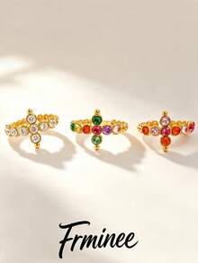 Frminee 3pcs/1pc 18k Gold Color Women's Cross Stainless Steel Open Ring, Luxury Waterproof Women's Jewelry Accessory, Suitable For Daily Wear - Multicolor - View 5