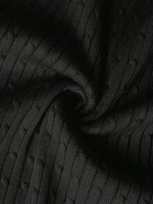 Men's Vintage Ribbed Cable Knit Turtleneck Sweater, Solid Black, Business Casual, Autumn/Winter Knit Inner Layer Base Top - Black - View 7