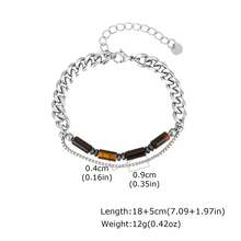1pc Vintage Stainless Steel Chain Obsidian Bead Spliced Double Layer Silver Bracelet For Men, Jewelry Accessories - Silver - View 10