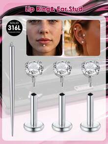 Earring Studs Tragus Piercing Stainless Steel Earrings Flat Back Nose Rings,Labret Jewelry Medusa Piercing Jewelry For Women Ear Cartilage - Silver - View 2