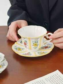1/3pcs Set Country Style Floral Ceramic Tea Cup And Saucer, Elegant Vintage Porcelain Coffee Cup, Hand-Painted Floral Tea Cup, Suitable For Daily Use, Tea Party, Office And Home, Unique Gift For Women - Multicolor - View 12