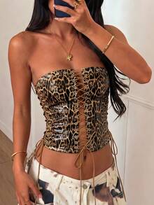 Whisplicity Sexy Spaghetti Strap Ruffle Hem Crop Top, Suitable For Beach Vacation Casual - Camel - View 3