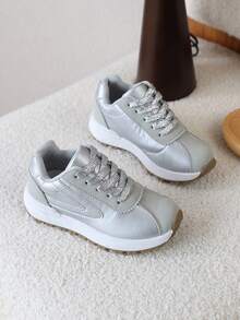 1 Pair Kids' Spring New Hot-Selling Versatile Casual Sports Shoes, Flat Bottom Style Sneakers For Girls And Boys - Grey - View 1