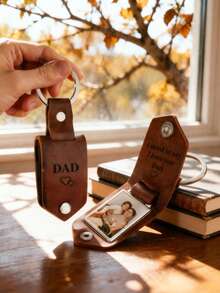 Personalized Men's Keychain With Photo, Customized Name And Photo Keychain Metal Tag Photo Keychain, Personalized Name Keychain, Engraved Keychain, Father's Day Gift, Husband Gift, Anniversary Men's Gift - C-father's Day Leather Keychain - View 7