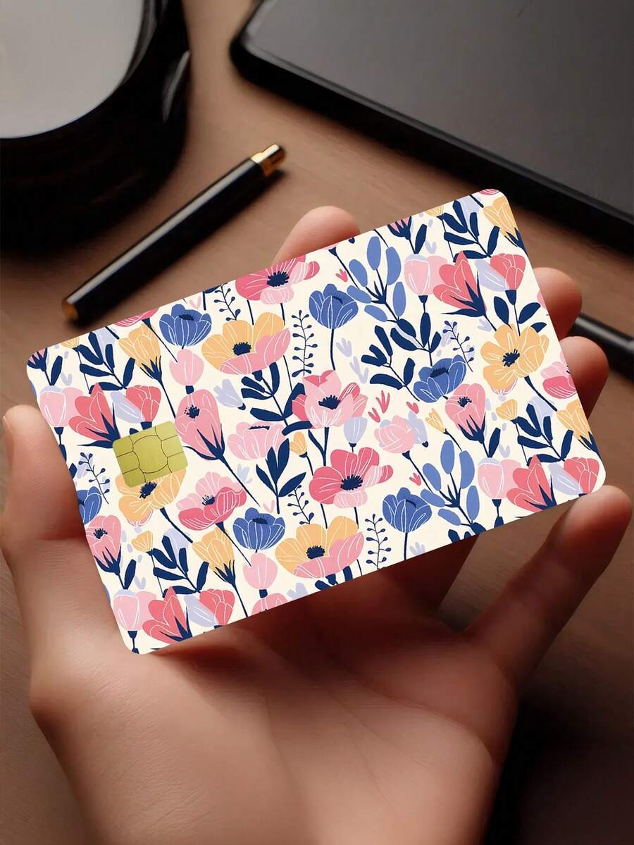1pc Floral Credit Card Sticker Privacy Protection Card Skin, Flower Holiday Birthday Gift PVC Material Anti-Fingerprint Anti-Scratch Wear-Resistant Card Sleeve, Suitable For Men, Women, Couples, Small Chip Card, Bank Card Decoration Sticker, Credit Card, Transportation Card, Student Campus Card Personalized DIY - Type a - View 1