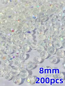 100顆 8mm 高級扁圓散珠水晶玻璃珠，手工DIY珠寶手鍊項鍊配件 - 艷金色 - 查看 5
