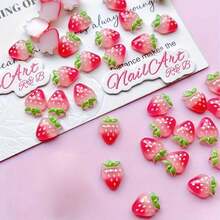20/50/100pcs Spring And Summer Style Fruit Strawberry Design Flat Back No Hole Decorative Charms For DIY, Hair Clips And Phone Cases - Manicure Strawberry - View 5
