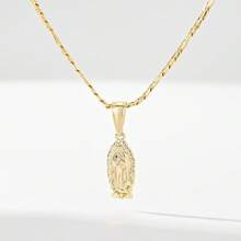 1件欧美风新款铜质低敏时尚信仰小巧项链，适合叠戴组合，心形瓜达卢佩圣母玛利亚吊坠项链，适合作为圣诞节/感恩节/万圣节/母亲节/情人节礼物送给情侣/朋友/教父母，天主教初领圣体礼物，日常及节日佩戴祈祷。 - 金黃色 - 查看 9