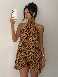 Women's One-Shoulder Summer Dress Romper - 摩卡棕 - 查看 6