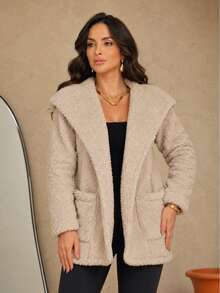 Women's Teddy Jacket With Hood And Lined Pockets - 米色 - 查看 2