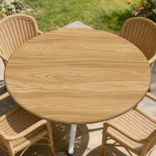 Light Wood Grain Round Elastic Tablecloth, Full Coverage Round Table Cover, Japanese Style Waterproof Oil-Resistant Dining Table Protector, Suitable For Kitchen, Party, Picnic Round Table Decoration, Multiple Sizes Available - Multicolor - View 3