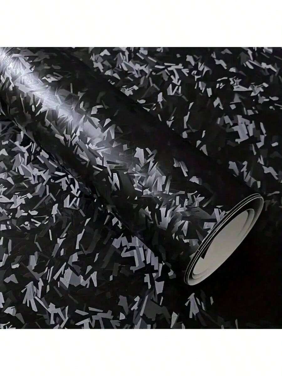 1 Roll Black Forged Carbon Fiber Color Change Car Wrap Film, Ice Crystal Shattered Carbon Interior Sticker, Excellent Stretchability, Built-In Air-Release Random Carbon Structure, With Air-Release Grooves, Low Installation Error Rate, New Personalized Carbon Texture Car Modification Sticker