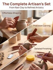 39/27/11Pcs Pottery Clay Sculpting Tools Set With Canvas Roll Bag Stainless Steel Wood Handle For Carving Modeling - Multicolor - View 7