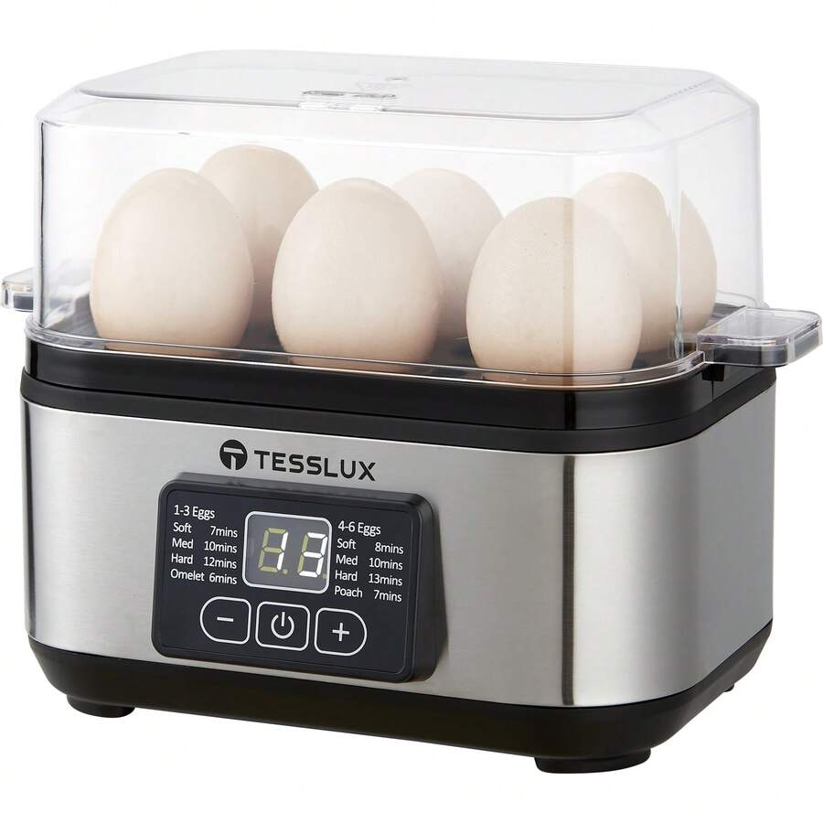 Tesslux Electric Rapid Egg Cooker, 6 Egg Capacity For Hard Boiled Eggs, Poached Eggs, Scrambled Eggs, Or Omelets Maker With Auto Shut Off, 304 Stainless Steel (Sliver) - 查看 1