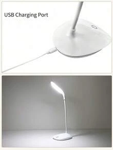 1 pieza Lámpara de escritorio LED con control táctil de 3 colores y protección ocular, flexible y plegable, de doble uso para dormitorio, estudio y mesita de noche, lámpara de escritorio pequeña con luz suave, iluminación de protección ocular para lectura y escritura de estudiantes, lámpara de escritorio recargable por USB ajustable y plegable - Blanco - Ver 5