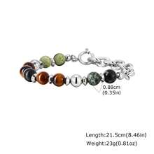 1pc Vintage Stainless Steel Chain Obsidian Bead Spliced Double Layer Silver Bracelet For Men, Jewelry Accessories - Silver - View 7