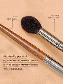 1pc Blush Brushes Goat WoolPowder Brushes Facial Makeup Brush - Rust Brown - View 6