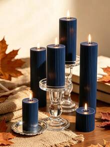 1 pieza Vela aromática azul profundo vintage, vela de pilar a rayas, diámetro de 1.97", múltiples tamaños disponibles - Adecuada para meditación e iluminación, aromaterapia, yoga, decoración del hogar, decoración de la sala de estar, decoración de lujo, artículos esenciales para el hogar, decoración festiva, regalo de cumpleaños - Azul oscuro - Ver 12