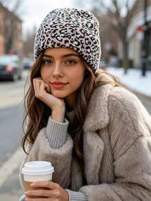 1pc Leopard Print Solid Knit Hat, Windproof, Sun Protection, UV Protection, 3D Texture, Foldable, Fashionable, Versatile, Elegant, Soft & Comfortable, Breathable, Multi-Functional, Flattering, Face-Slimming, Suitable For Beach, Outdoor, Hiking, Cycling - Multicolor - View 2