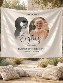 1pc Customized Birthday Party Tapestry Banner, Personalized Photo Backdrop For 21st 30th 40th 50th 60th 80th Birthday, Who's 80 Welcome Sign - Multicolor - View 5