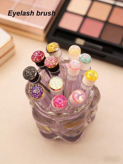 1/3/5pcs Transparent Crystal Colorful Tube Eyelash & Eyebrow Brush, Portable Makeup Brush For Travel