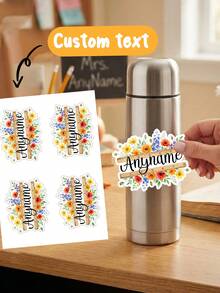 4/8/16pc Custom Name Watercolor Wildflower Ruler Sticker,Boho Floral Teacher Decals, Teacher Appreciation Gift,Back To School Gift - Multicolor - View 2
