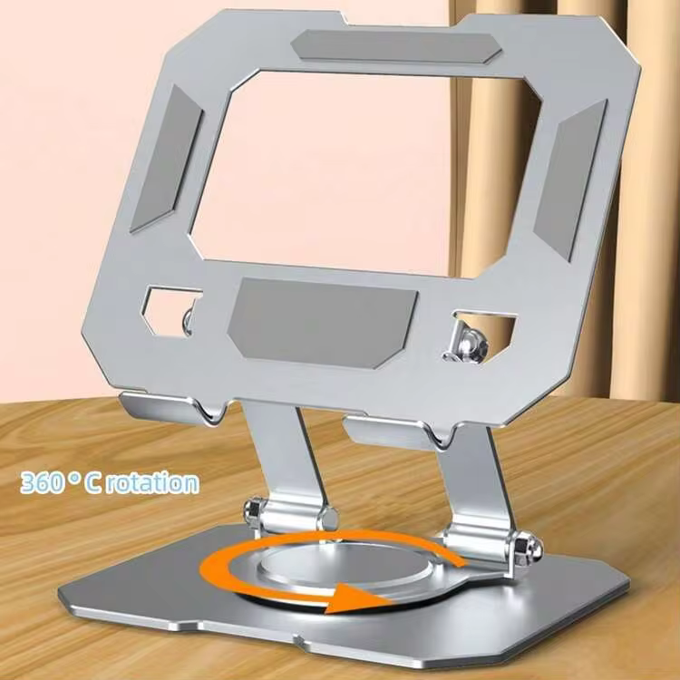 1PC Black Metal Tablet Stand Compatible With IPad And Phone 4-13in Carbon Steel Hollow Heat Dissipation Dual Axis Support Stand Square Base 360° Rotation - View 8