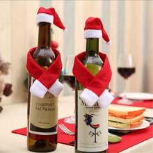 1 Set Christmas Creative Home Decor Non-Woven Fabric Scarf + Hat Wine Bottle Decoration, Kitchen Items, Suitable For Christmas Home Decoration - View 6